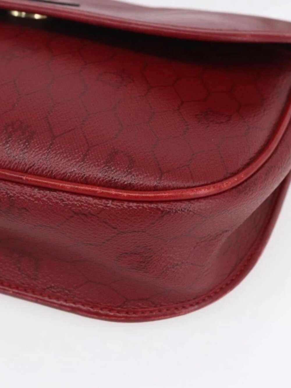 Christian Dior Honeycomb Canvas Shoulder Bag PVC Red Gold Auth - Picture 13 of 15